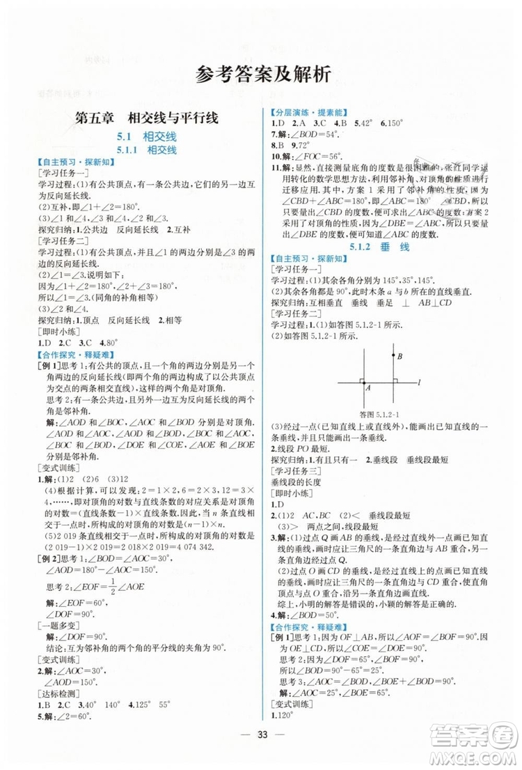 人教版2019年同步學歷案課時練數(shù)學七年級下冊參考答案