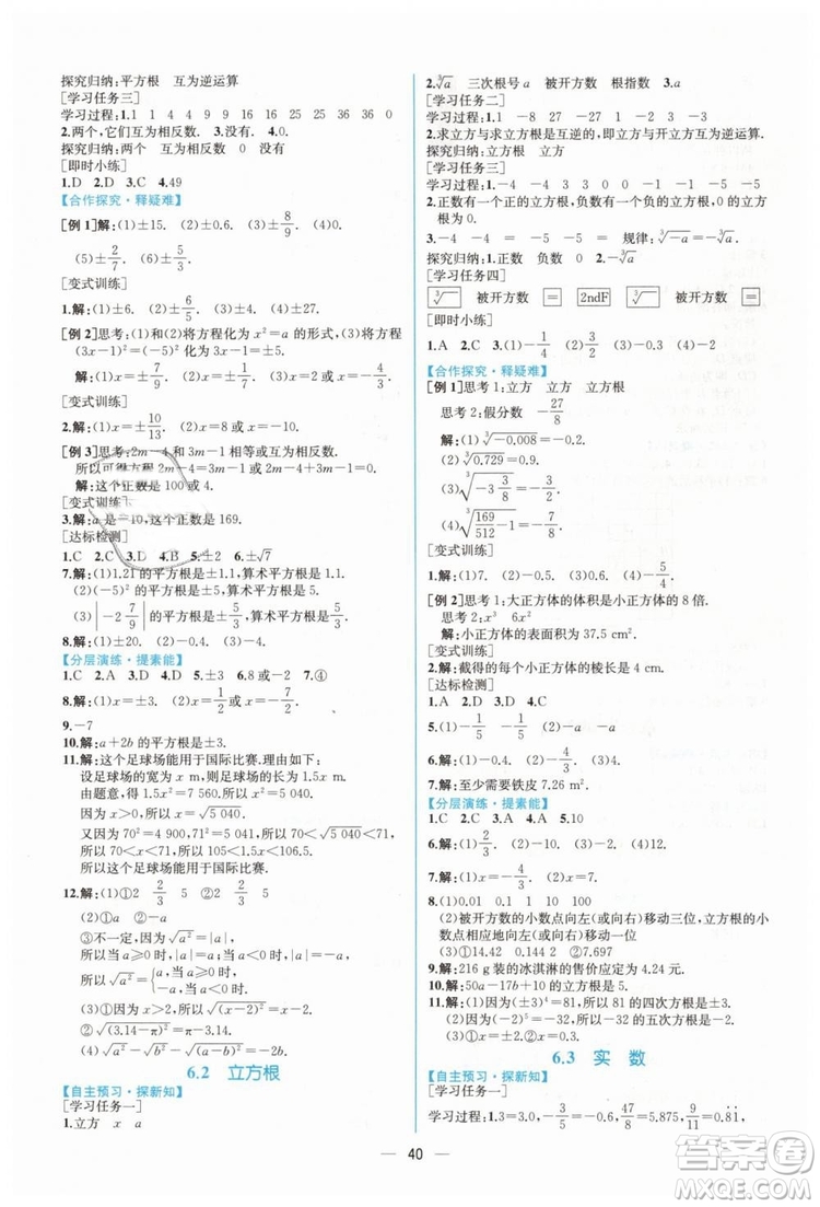 人教版2019年同步學歷案課時練數(shù)學七年級下冊參考答案