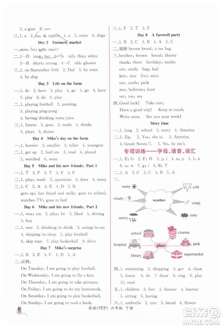 人教版同步導(dǎo)學(xué)案課時練2019六年級英語下冊參考答案