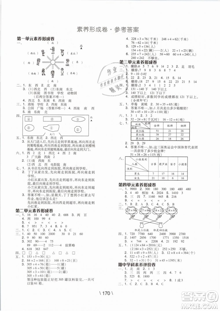 2019版全品學(xué)練考三年級下冊數(shù)學(xué)人教版RJ參考答案