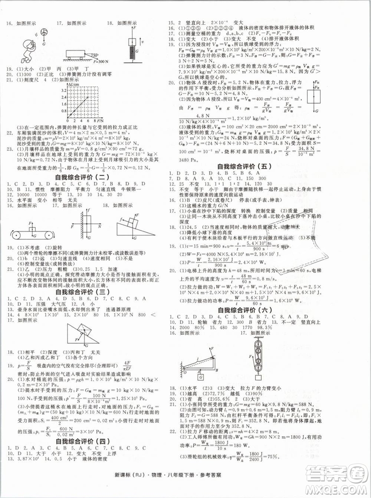 新課標2019全品作業(yè)本八年級物理下冊RJ人教版參考答案