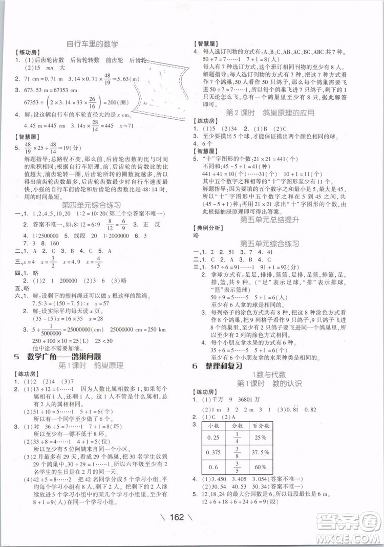 開明出版社2019版全品學(xué)練考六年級下冊數(shù)學(xué)RJ人教版參考答案