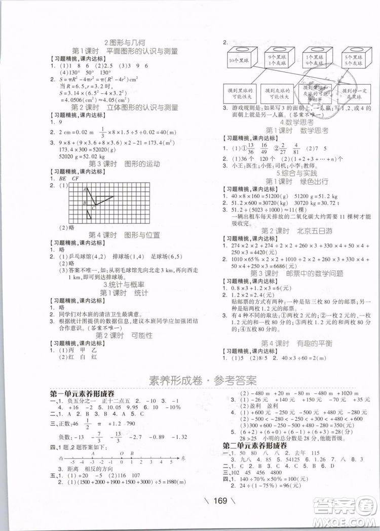 開明出版社2019版全品學(xué)練考六年級下冊數(shù)學(xué)RJ人教版參考答案