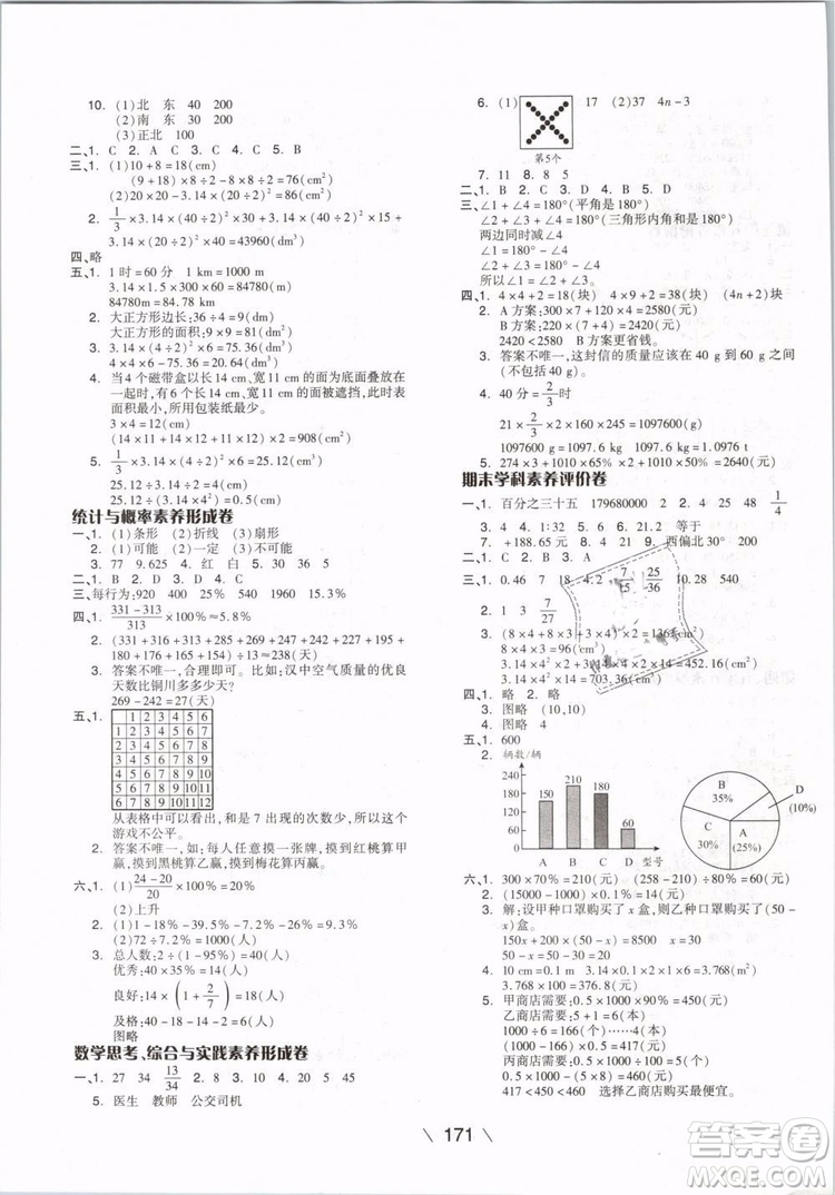 開明出版社2019版全品學(xué)練考六年級下冊數(shù)學(xué)RJ人教版參考答案