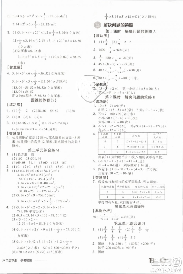 開(kāi)明出版社2019版全品學(xué)練考六年級(jí)下冊(cè)數(shù)學(xué)SJ蘇教版參考答案