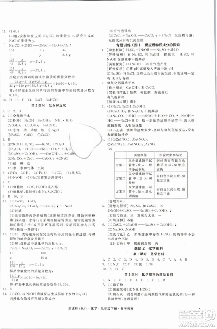 2019人教版全品作業(yè)本九年級化學(xué)下冊新課標(biāo)RJ陽光出版社參考答案