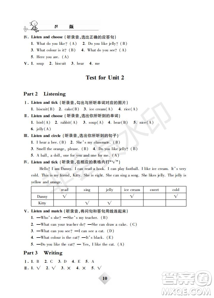 鐘書(shū)金牌2019年金牌教練一年級(jí)英語(yǔ)下冊(cè)N版參考答案