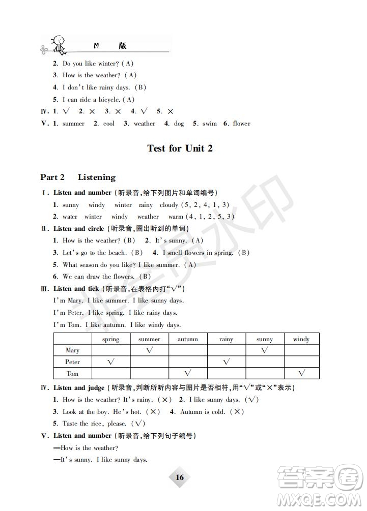 鐘書(shū)金牌2019年金牌教練一年級(jí)英語(yǔ)下冊(cè)N版參考答案