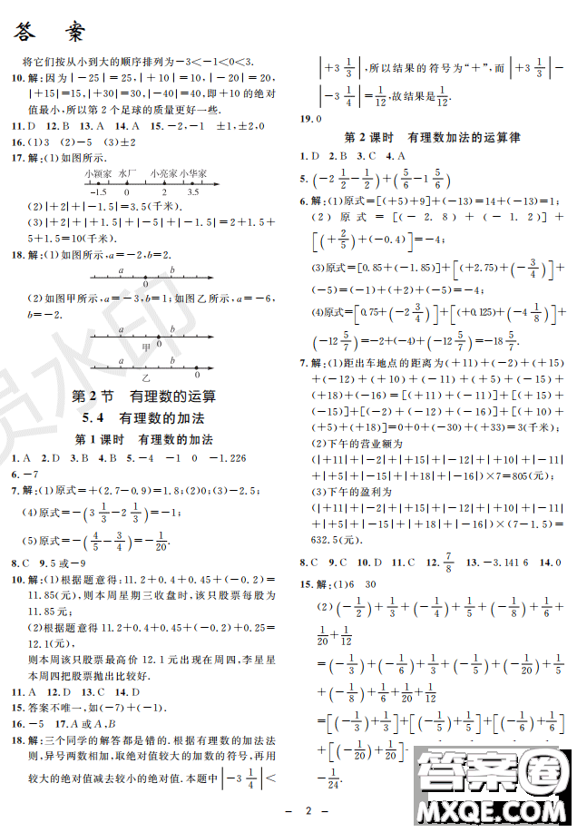 鐘書(shū)G金牌金典導(dǎo)學(xué)案2019年數(shù)學(xué)六年級(jí)第二學(xué)期參考答案