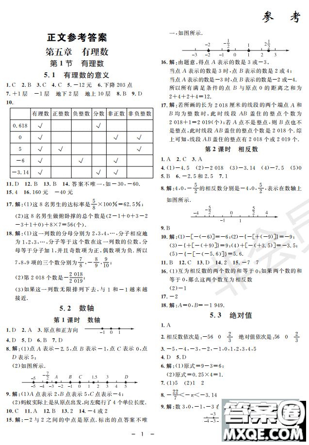 鐘書(shū)G金牌金典導(dǎo)學(xué)案2019年數(shù)學(xué)六年級(jí)第二學(xué)期參考答案