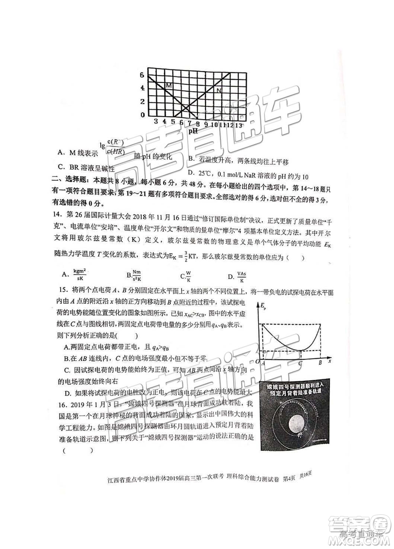 2019年江西重點(diǎn)中學(xué)協(xié)作體高三第一次聯(lián)考理綜試題及參考答案