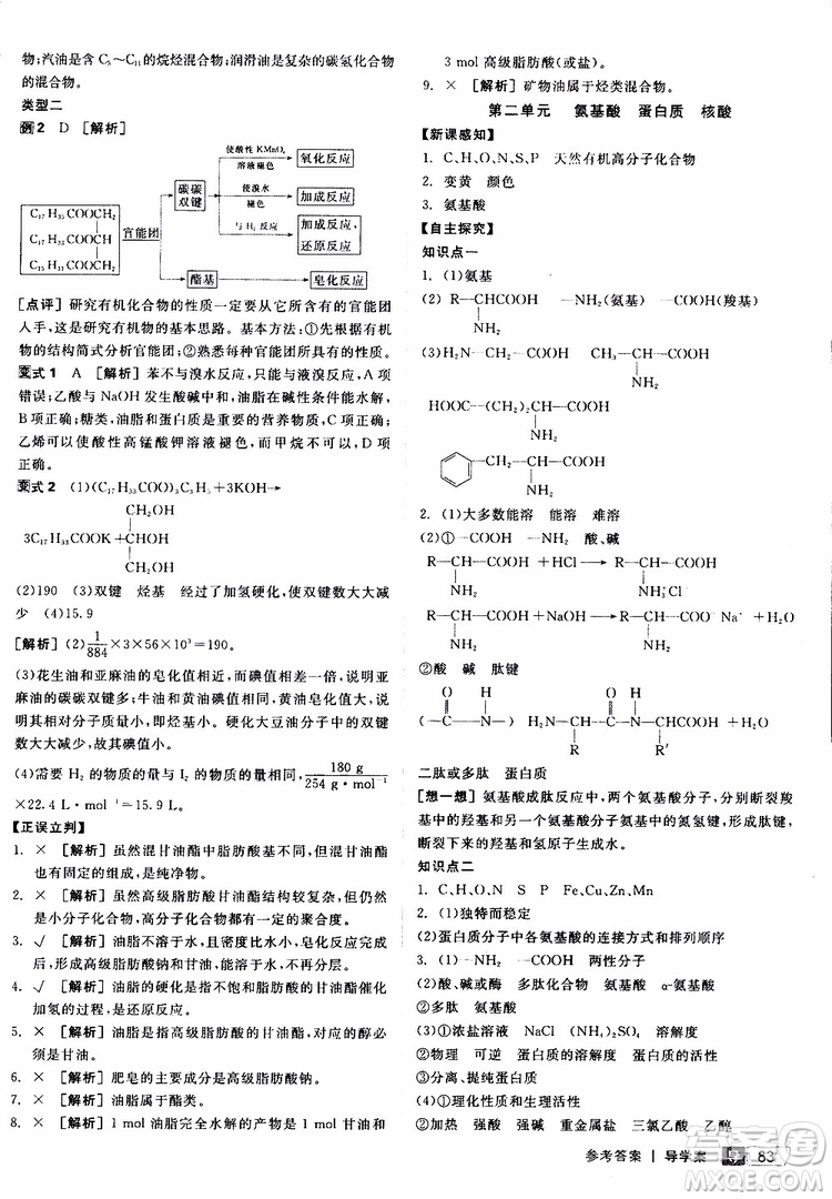 2019年全品學(xué)練考測評卷高中化學(xué)選修5有機化學(xué)基礎(chǔ)蘇教版SJ參考答案