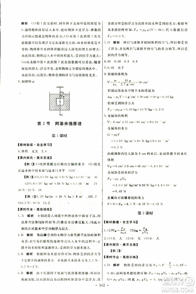 2019版天舟文化能力培養(yǎng)與測試八年級下冊物理人教版參考答案