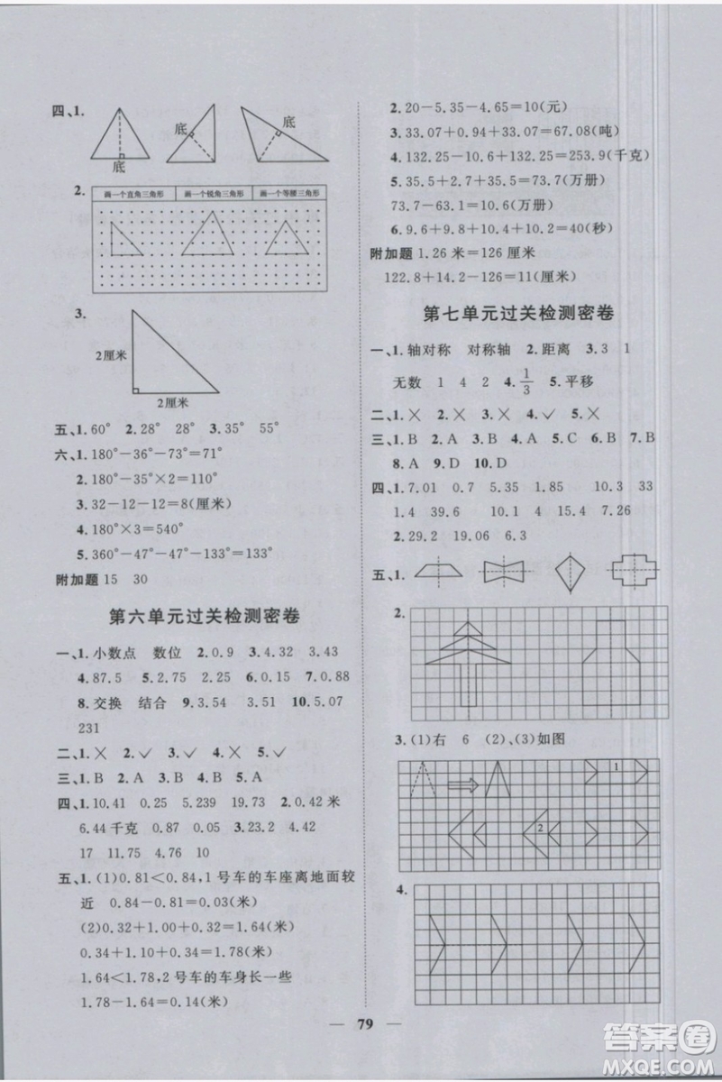 2019新版陽(yáng)光同學(xué)四年級(jí)下冊(cè)試卷數(shù)學(xué)一線名師全優(yōu)好卷RJ人教版參考答案