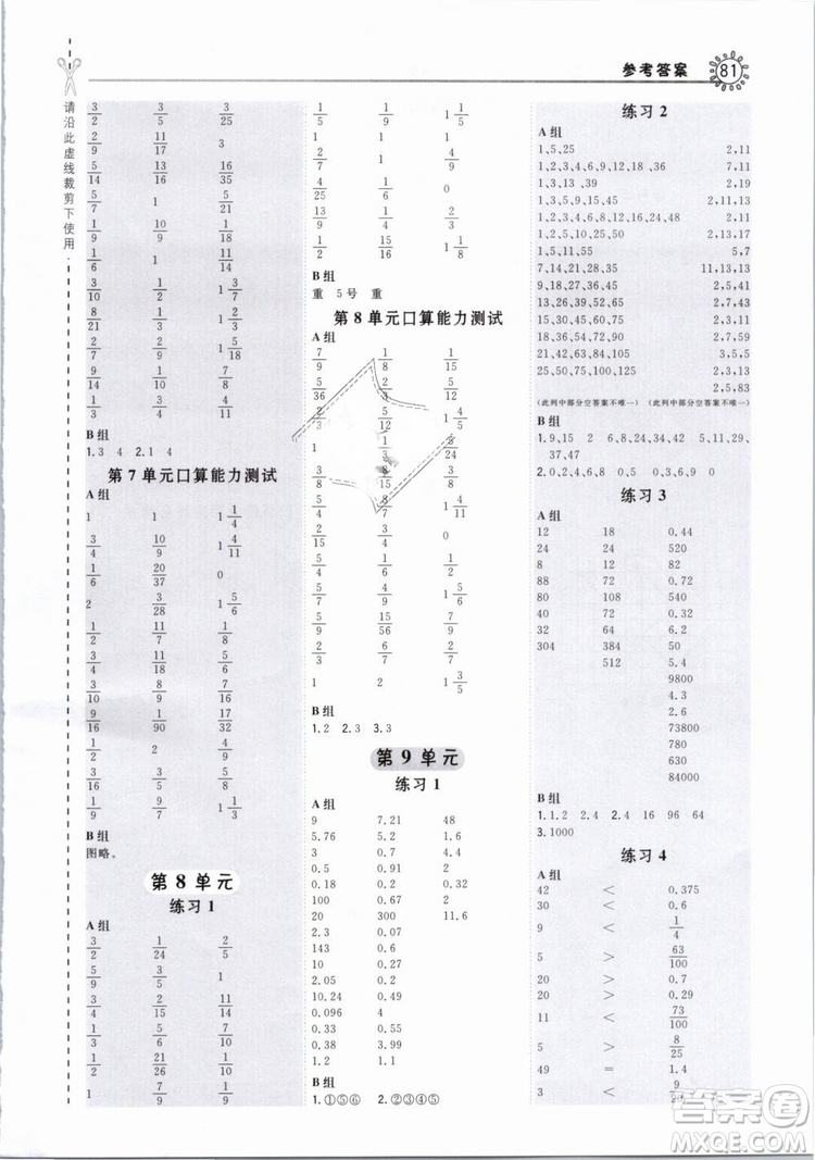 榮德基小學(xué)系列2019版星級(jí)口算天天練人教版RJ五年級(jí)下冊(cè)數(shù)學(xué)答案