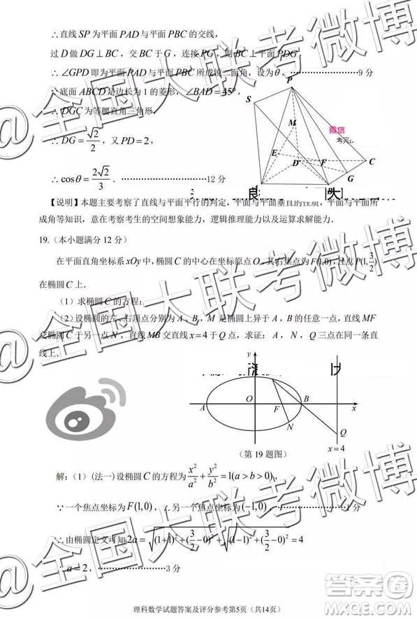 2019年深圳市高三一?？荚?yán)砜茢?shù)學(xué)參考答案