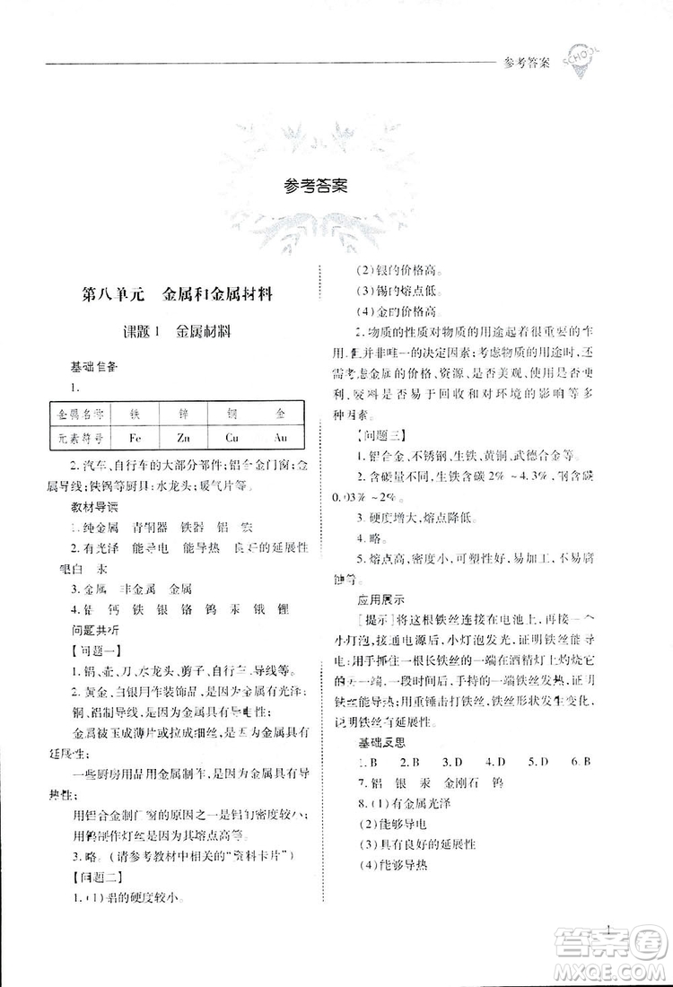 2019新課程問(wèn)題解決導(dǎo)學(xué)方案九年級(jí)下冊(cè)化學(xué)人教版答案