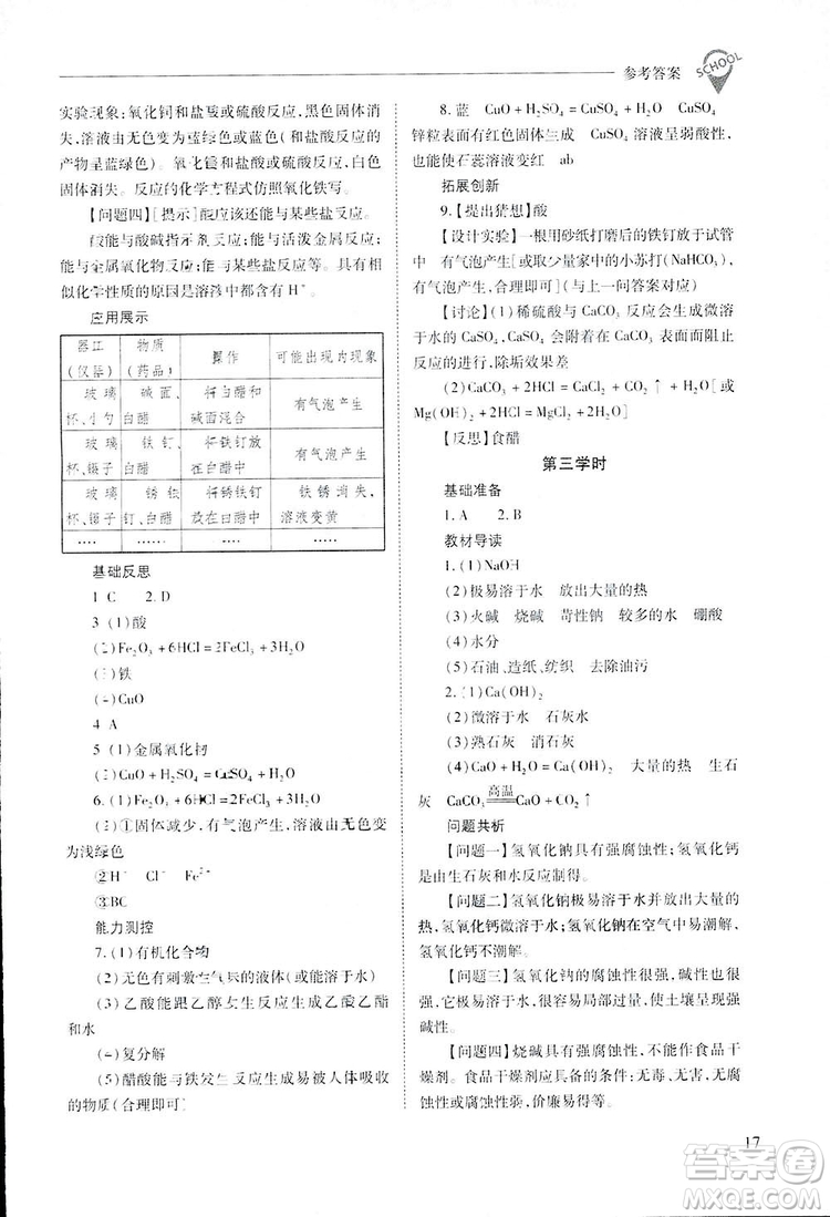 2019新課程問(wèn)題解決導(dǎo)學(xué)方案九年級(jí)下冊(cè)化學(xué)人教版答案