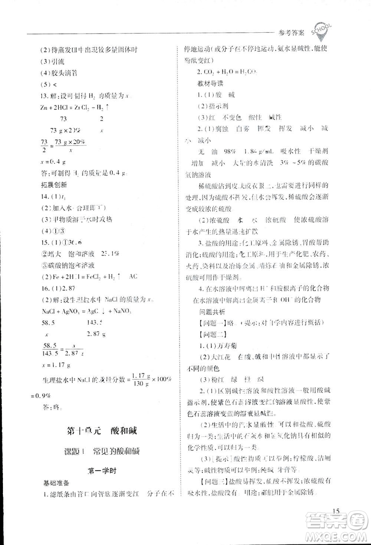 2019新課程問(wèn)題解決導(dǎo)學(xué)方案九年級(jí)下冊(cè)化學(xué)人教版答案