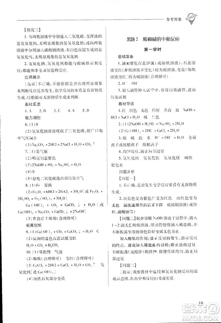 2019新課程問(wèn)題解決導(dǎo)學(xué)方案九年級(jí)下冊(cè)化學(xué)人教版答案