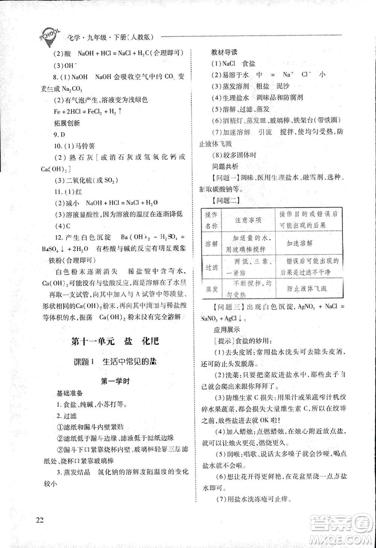 2019新課程問(wèn)題解決導(dǎo)學(xué)方案九年級(jí)下冊(cè)化學(xué)人教版答案