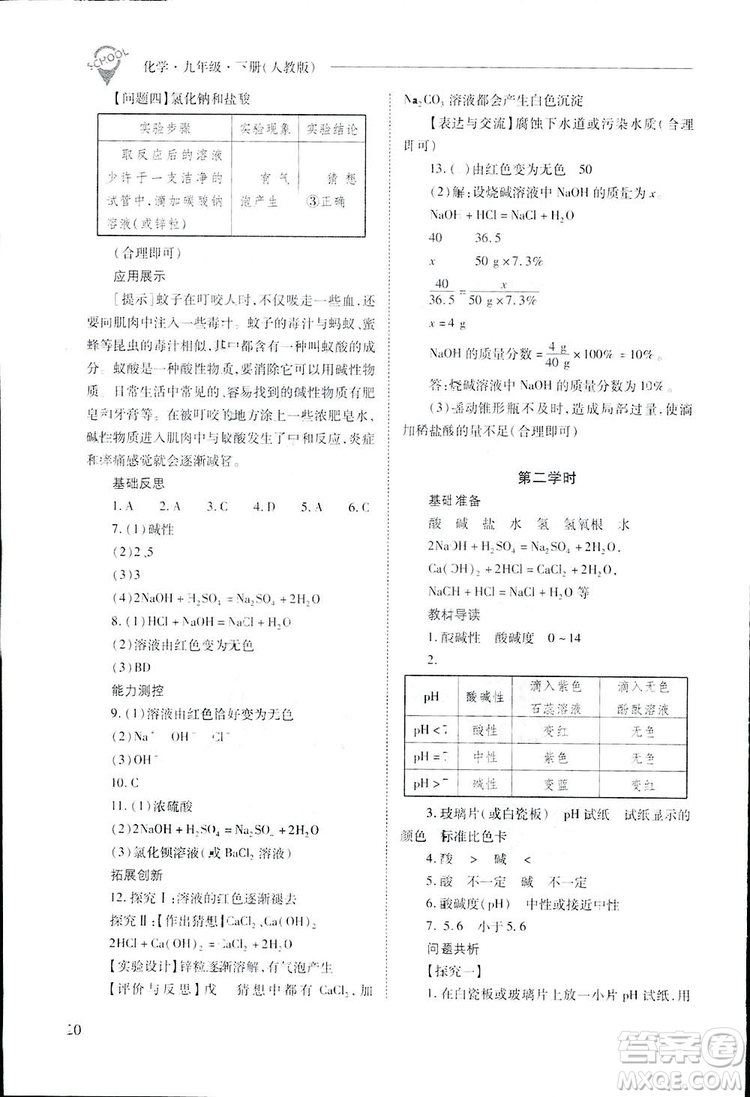 2019新課程問(wèn)題解決導(dǎo)學(xué)方案九年級(jí)下冊(cè)化學(xué)人教版答案