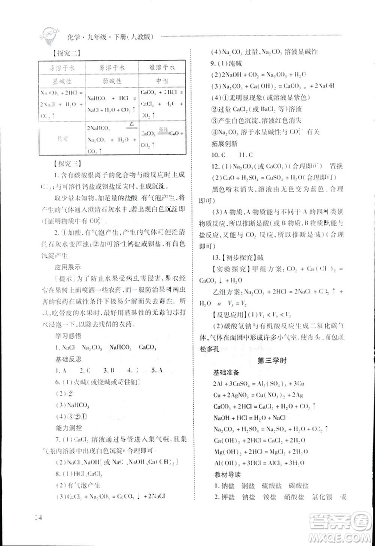 2019新課程問(wèn)題解決導(dǎo)學(xué)方案九年級(jí)下冊(cè)化學(xué)人教版答案