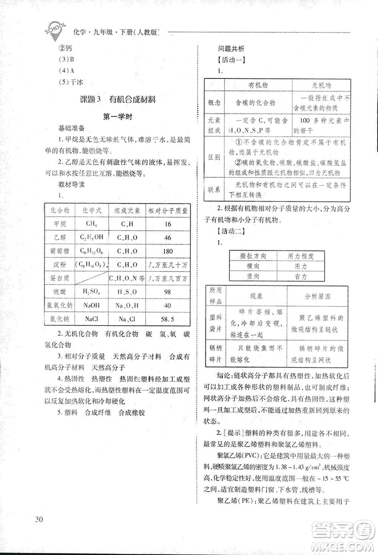 2019新課程問(wèn)題解決導(dǎo)學(xué)方案九年級(jí)下冊(cè)化學(xué)人教版答案