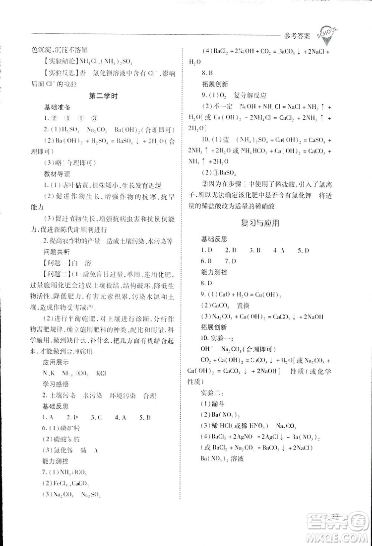 2019新課程問(wèn)題解決導(dǎo)學(xué)方案九年級(jí)下冊(cè)化學(xué)人教版答案