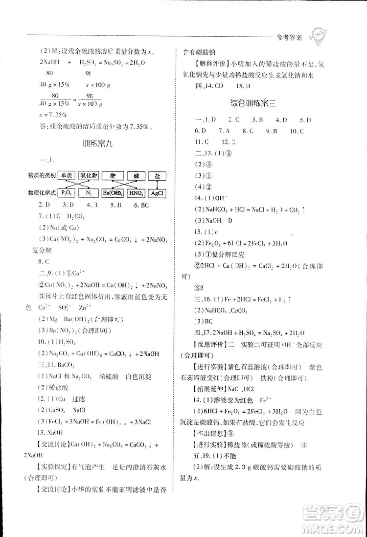 2019新課程問(wèn)題解決導(dǎo)學(xué)方案九年級(jí)下冊(cè)化學(xué)人教版答案