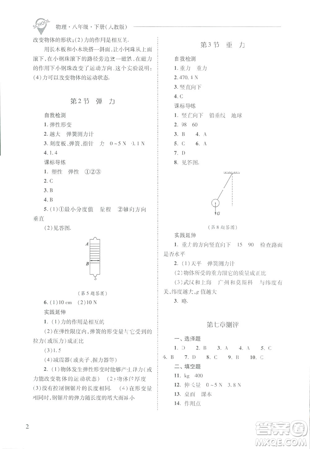 2019新課程問題解決導(dǎo)學(xué)方案八年級下冊物理人教版答案