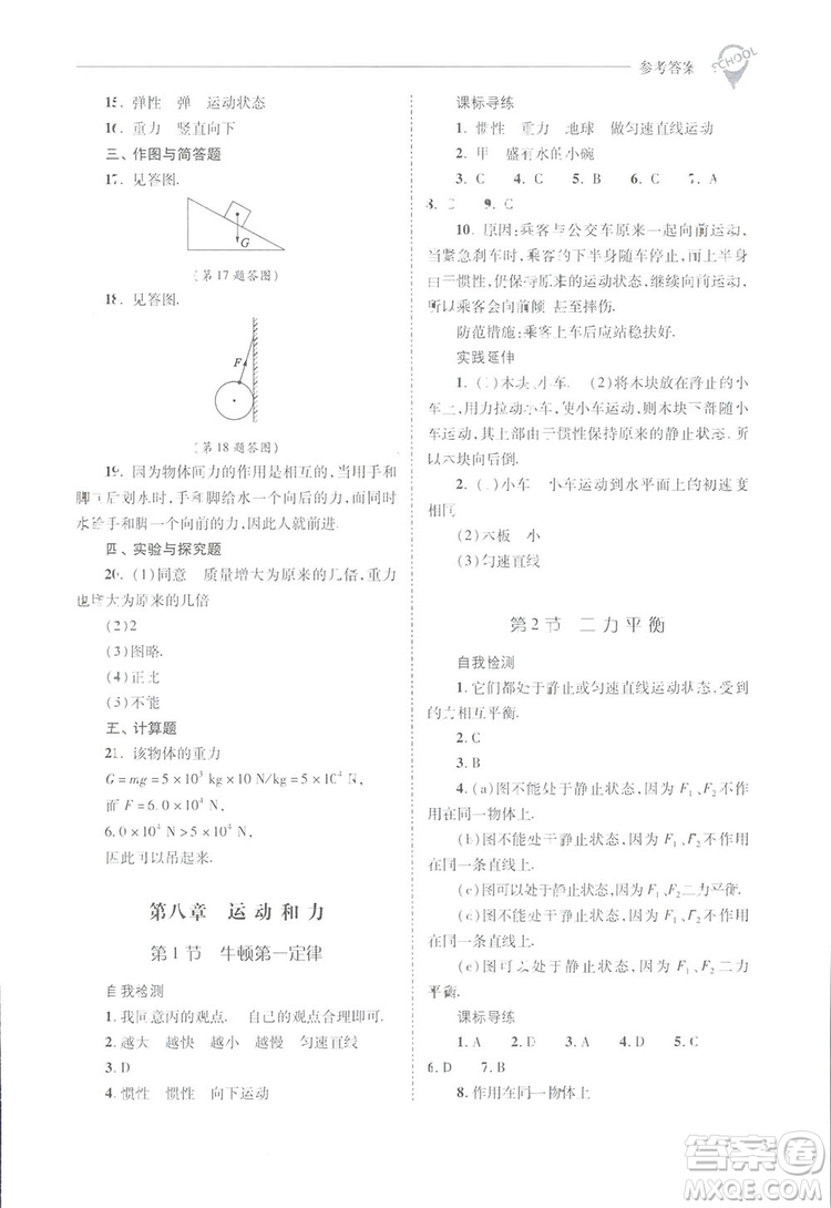 2019新課程問題解決導(dǎo)學(xué)方案八年級下冊物理人教版答案