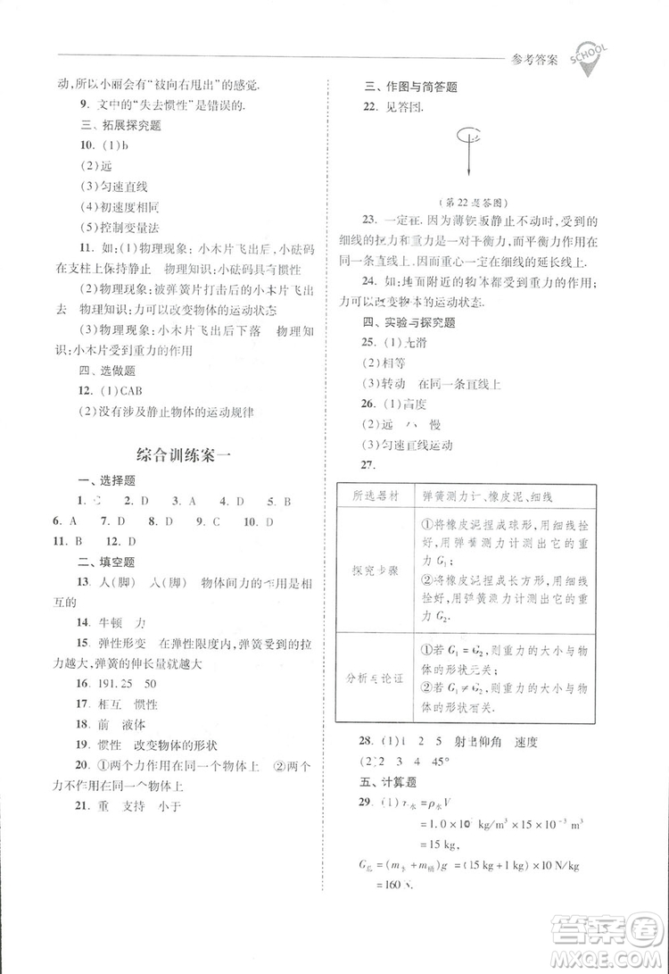 2019新課程問題解決導(dǎo)學(xué)方案八年級下冊物理人教版答案