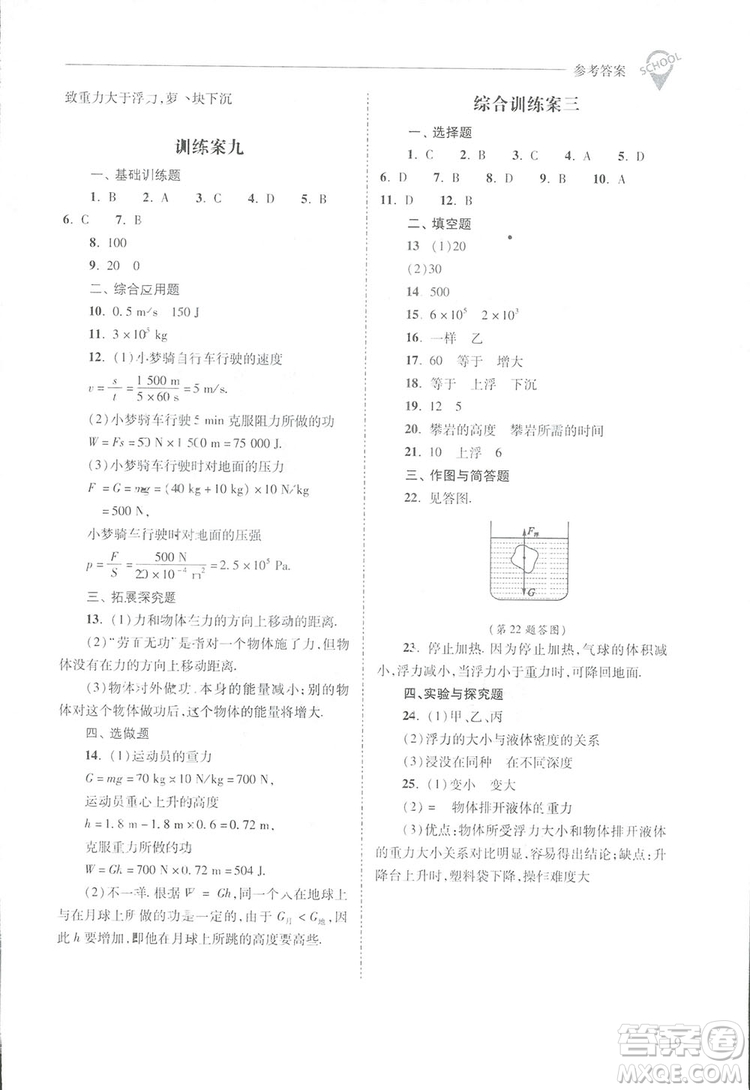 2019新課程問題解決導(dǎo)學(xué)方案八年級下冊物理人教版答案