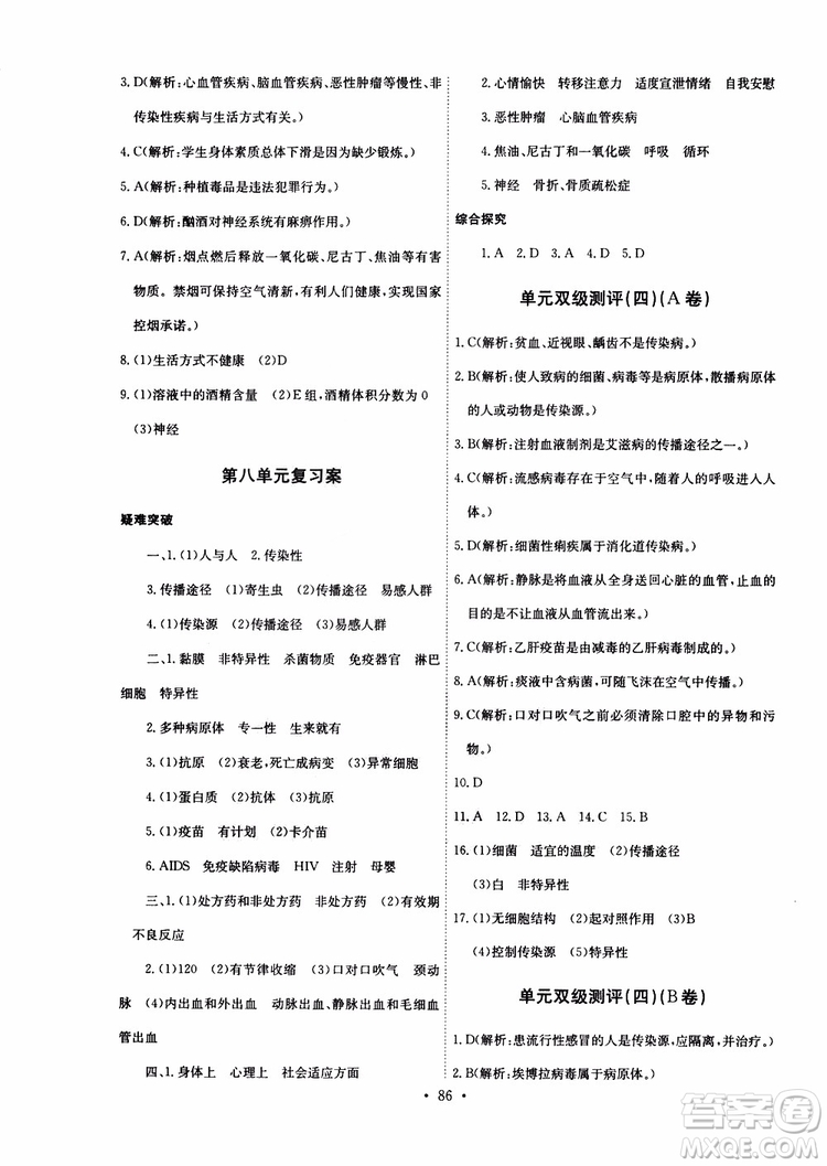 2019版長江全能學(xué)案同步練習(xí)冊八年級下冊生物學(xué)人教版參考答案