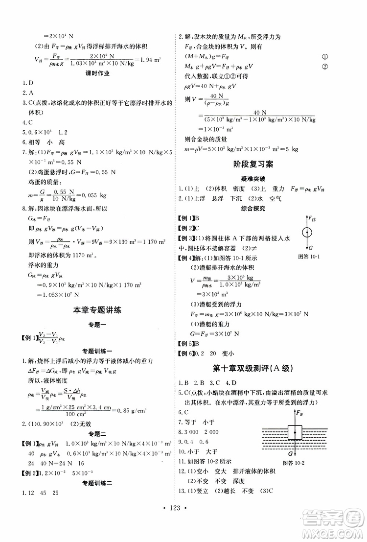 2019年長江全能學案同步練習冊八年級下冊物理人教版參考答案