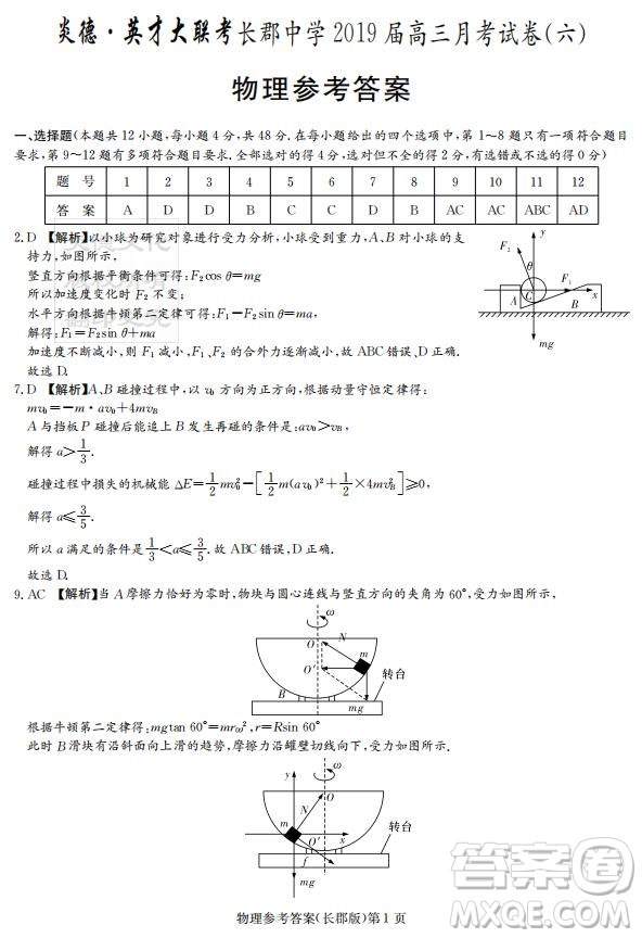 湖南省長郡中學(xué)2019屆高三下學(xué)期第六次月考物理試卷及答案解析