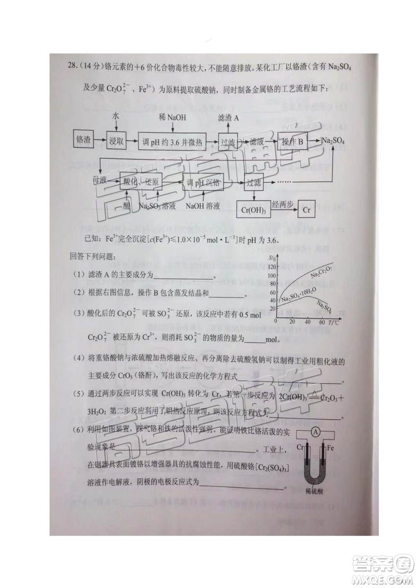 貴陽市2019年高三適應性考試一理綜試卷及參考答案