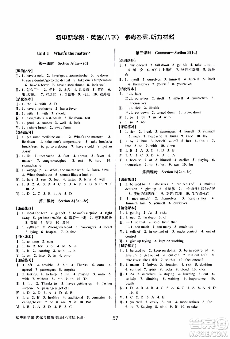 2019版初中新學(xué)案優(yōu)化與提高八年級(jí)下冊(cè)英語(yǔ)參考答案