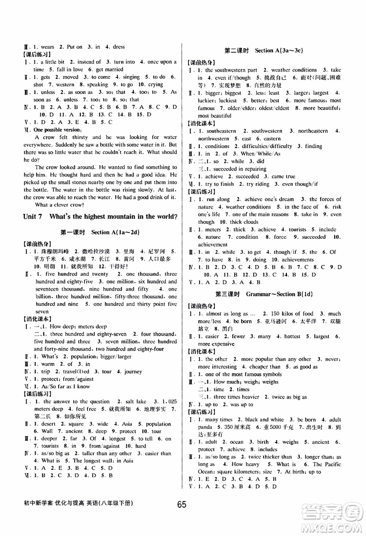 2019版初中新學(xué)案優(yōu)化與提高八年級(jí)下冊(cè)英語(yǔ)參考答案