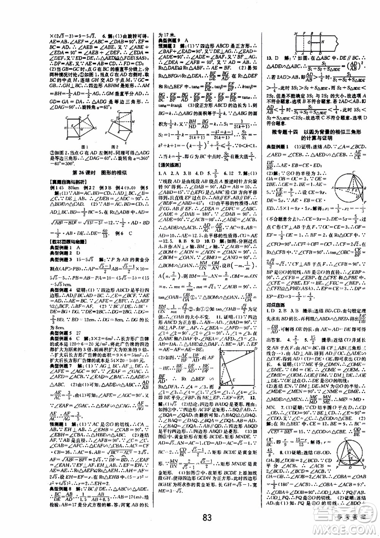 2019版BBS初中新學(xué)案優(yōu)化與提高九年級(jí)數(shù)學(xué)中考總復(fù)習(xí)參考答案