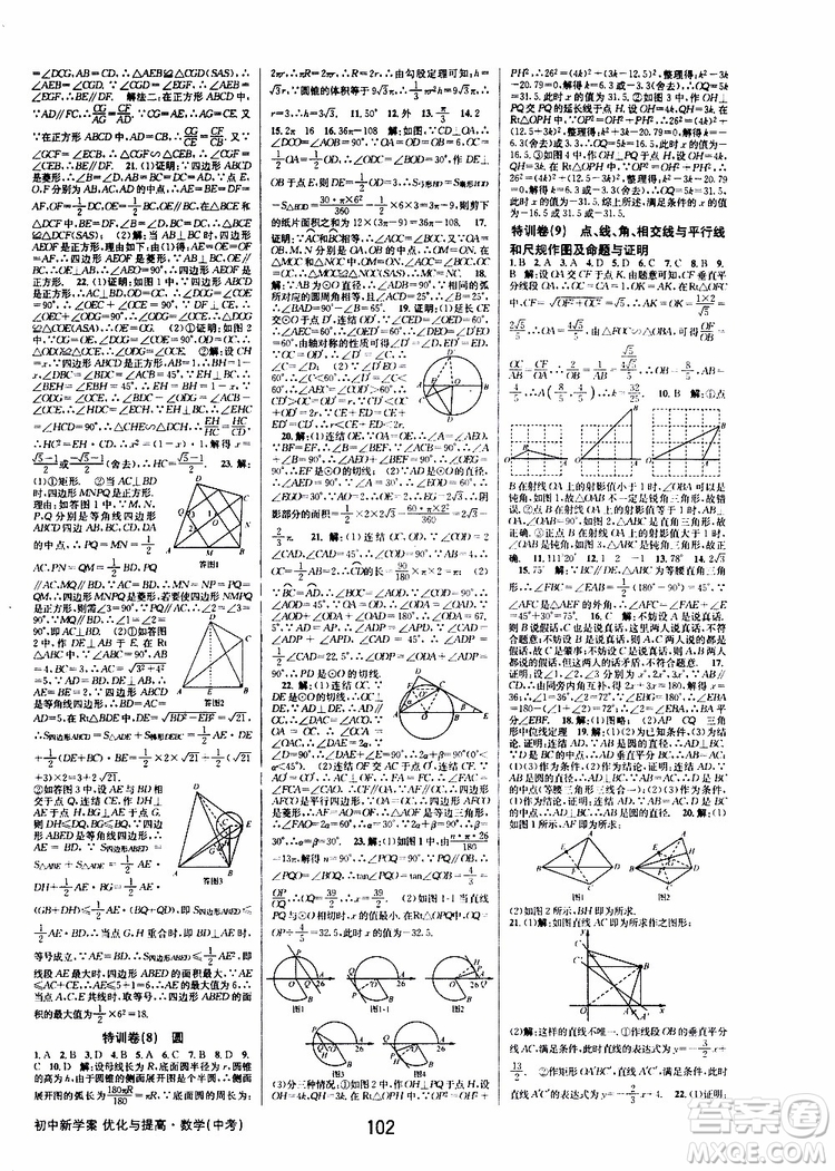 2019版BBS初中新學(xué)案優(yōu)化與提高九年級(jí)數(shù)學(xué)中考總復(fù)習(xí)參考答案