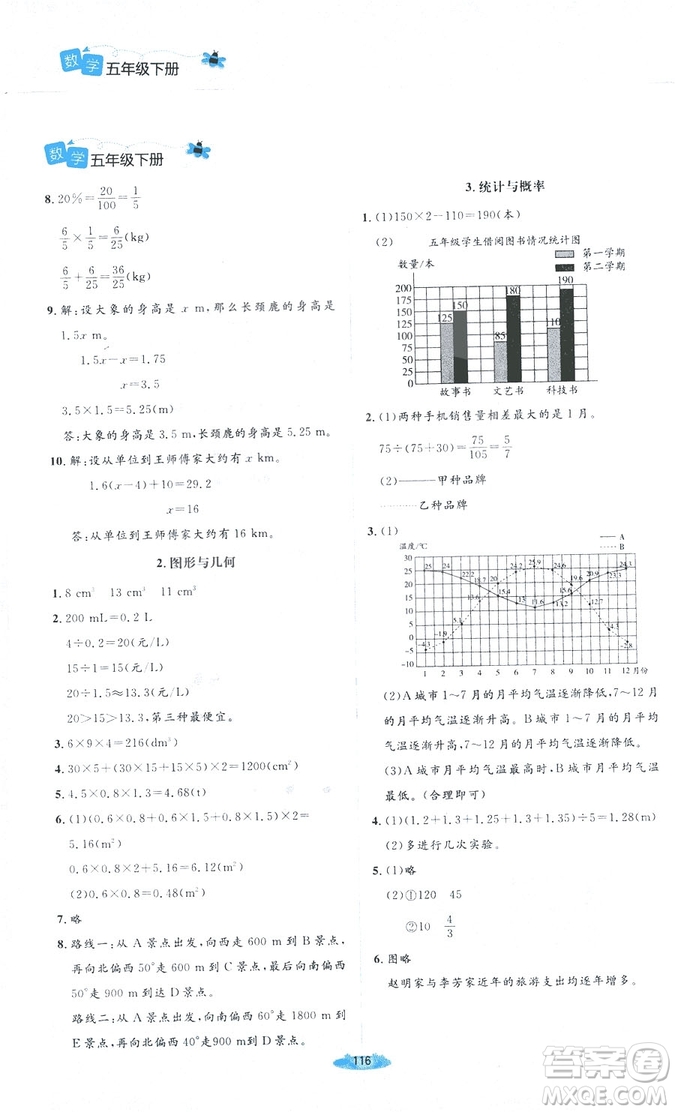 北師大版2019課堂精練小學(xué)五年級數(shù)學(xué)增強(qiáng)版下冊參考答案