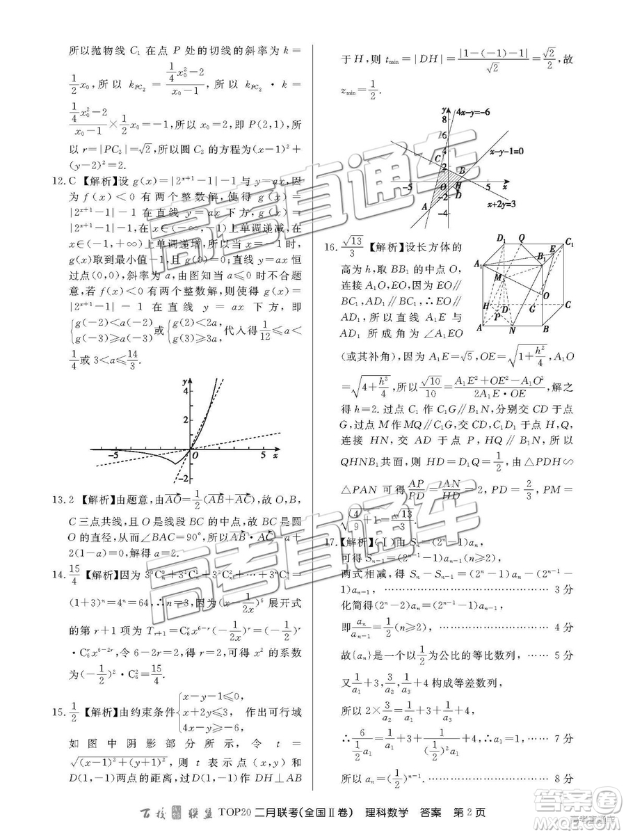 2019年百校聯(lián)盟TOP20二月聯(lián)考全國Ⅱ卷理數(shù)參考答案