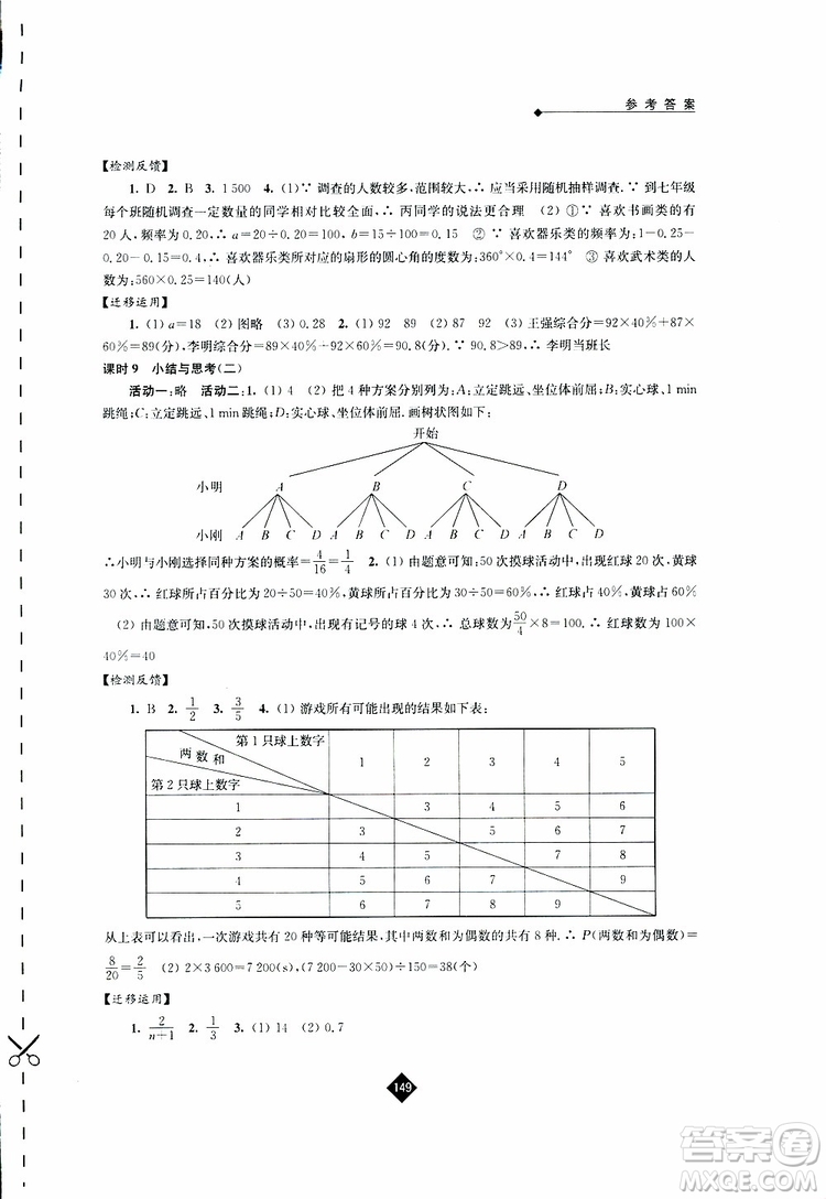 2019春蘇科版伴你學(xué)數(shù)學(xué)九年級(jí)下冊(cè)參考答案