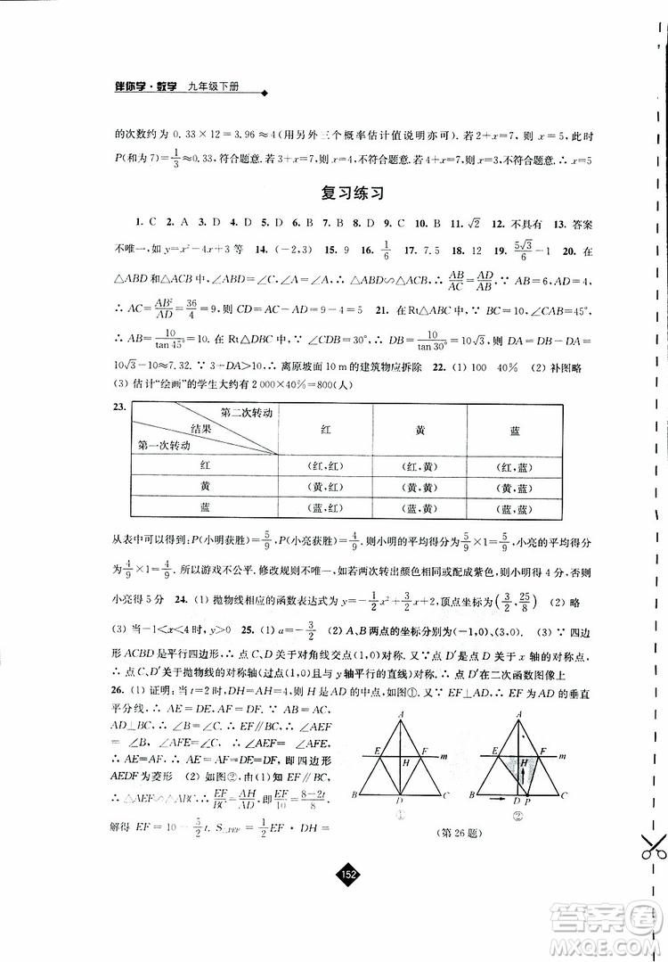 2019春蘇科版伴你學(xué)數(shù)學(xué)九年級(jí)下冊(cè)參考答案