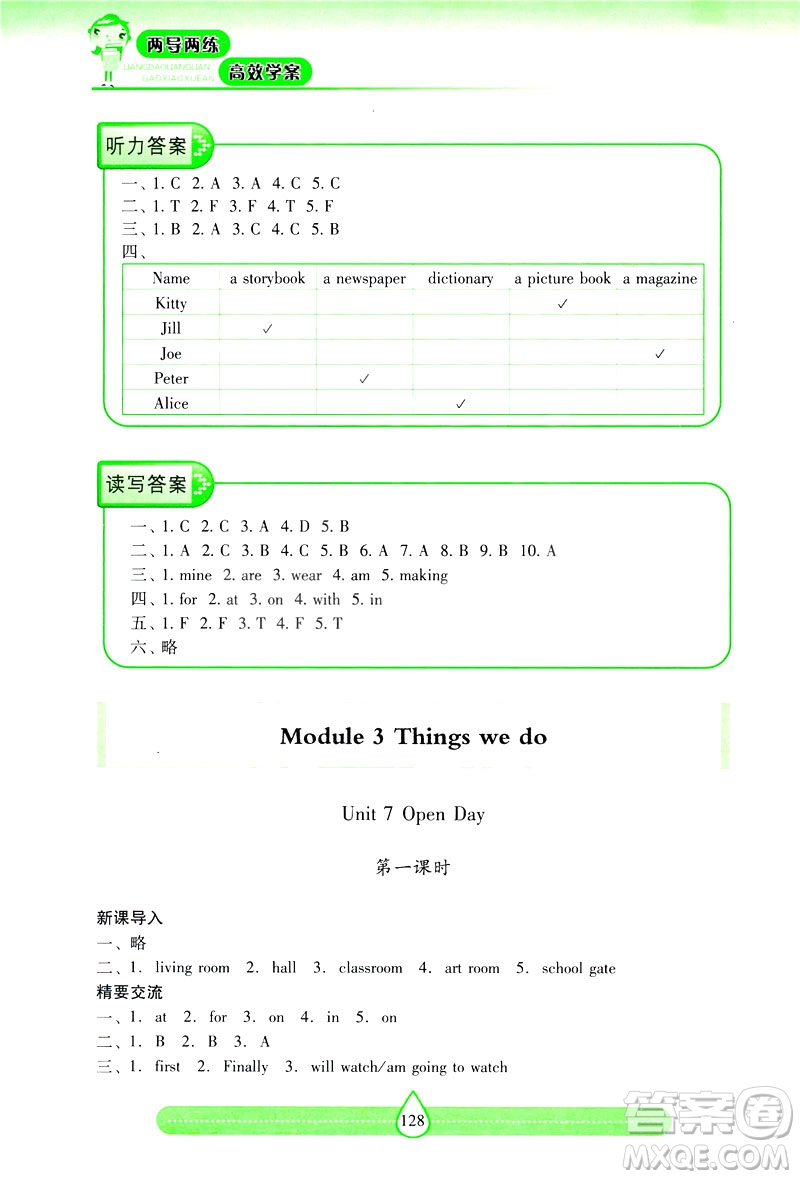 新課標(biāo)2019兩導(dǎo)兩練高效學(xué)案英語五年級下冊上教版答案