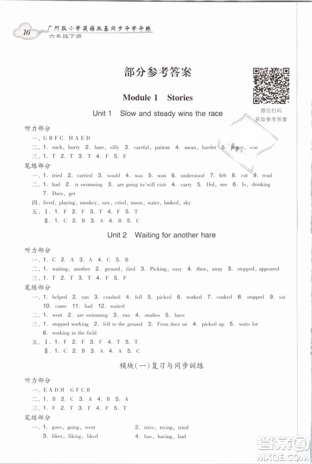 2019小學(xué)英語廣州版王牌英語top雙基同步導(dǎo)學(xué)導(dǎo)練六年級下冊答案