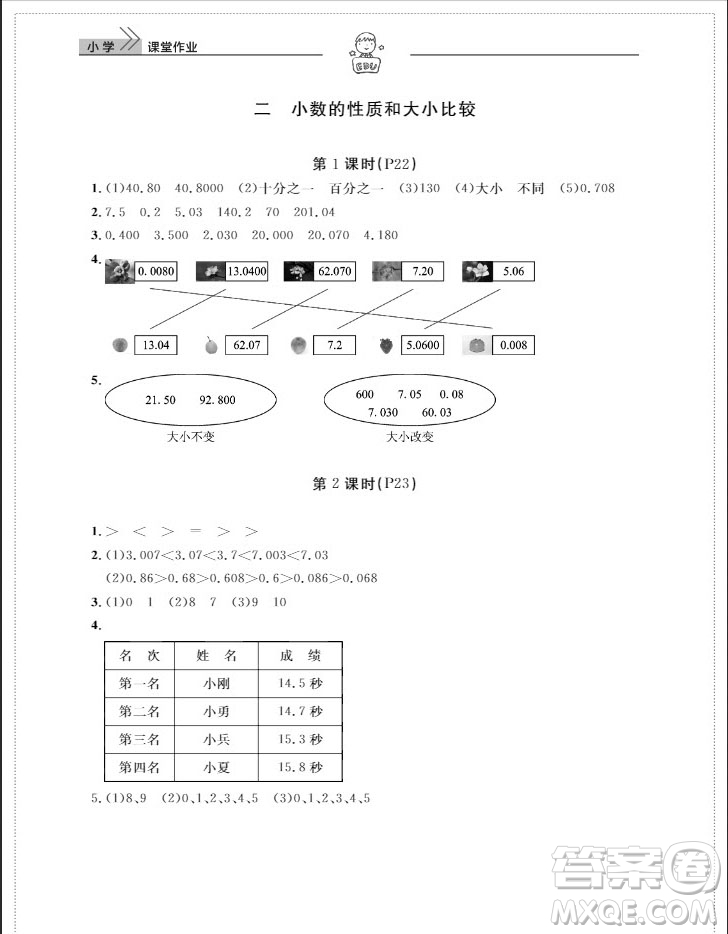 武漢出版社2019天天向上課堂作業(yè)四年級數(shù)學下冊人教版答案