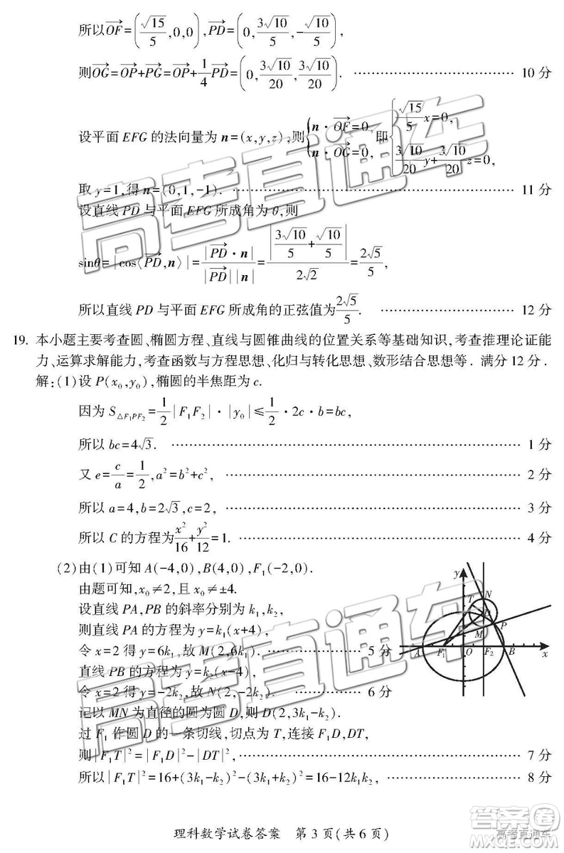 2019年莆田質(zhì)檢理數(shù)試題及參考答案